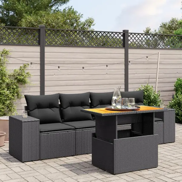 Gossi set mobilier de gradina cu perne, 5 piese, negru, poliratan
