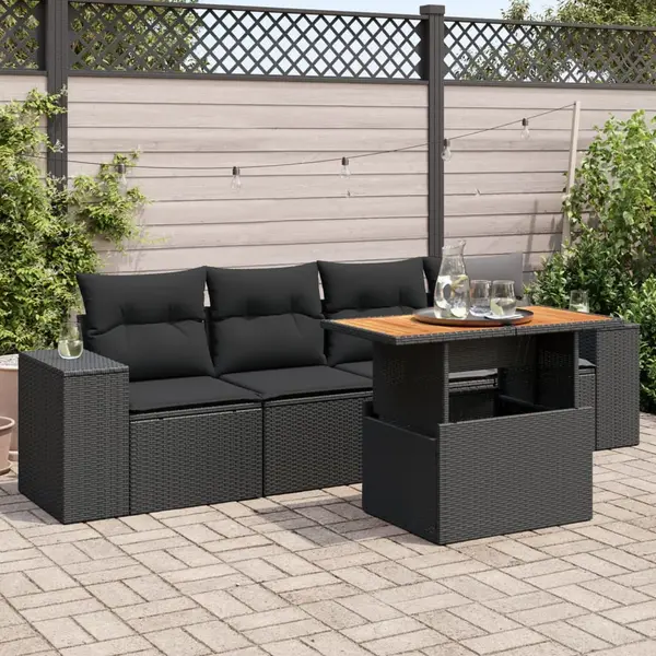 Gossi set mobilier de gradina cu perne, 5 piese, negru, poliratan