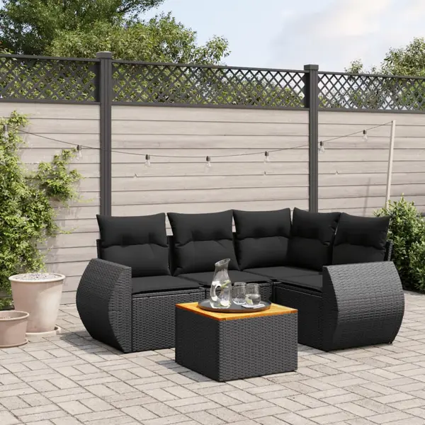 Gossi set mobilier de gradina cu perne, 5 piese, negru, poliratan