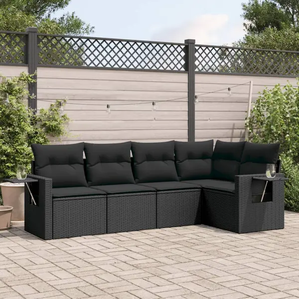 Gossi set mobilier de gradina cu perne, 5 piese, negru, poliratan