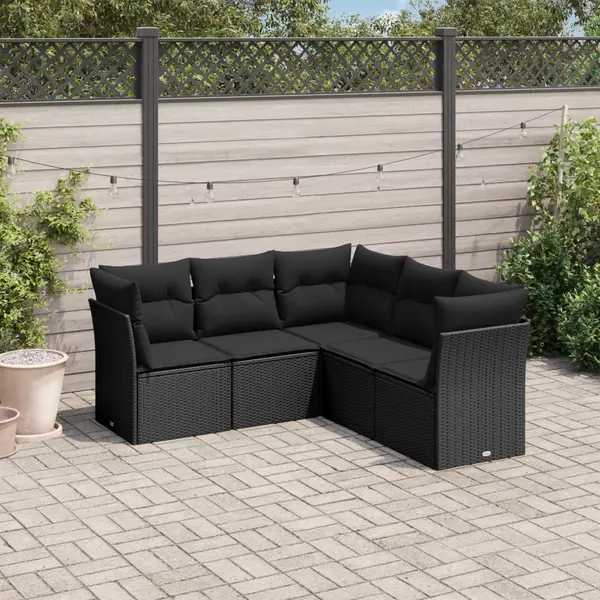 Gossi set mobilier de gradina cu perne, 5 piese, negru, poliratan