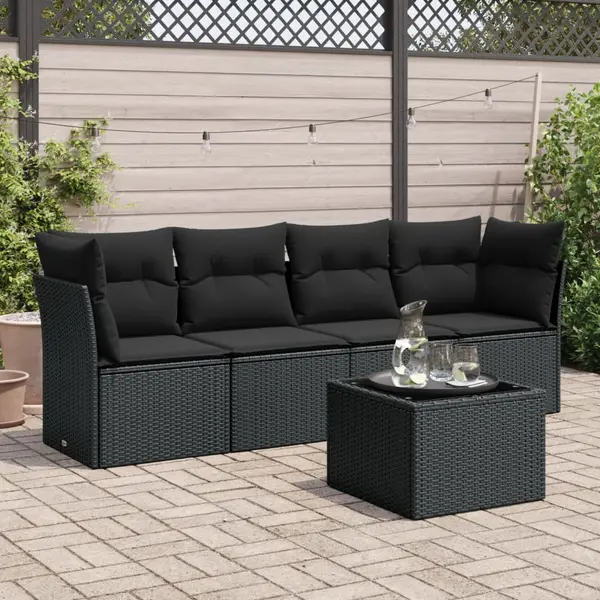 Gossi set mobilier de gradina cu perne, 5 piese, negru, poliratan