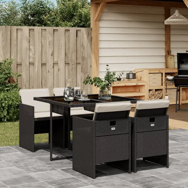 Gossi set mobilier de gradina cu perne, 5 piese, negru, poliratan