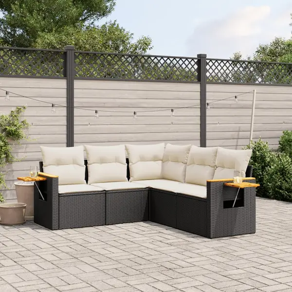 Gossi set mobilier de gradina cu perne, 5 piese, negru, poliratan