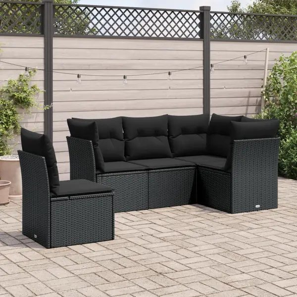 Gossi set mobilier de gradina cu perne, 5 piese, negru, poliratan