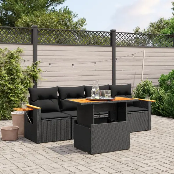 Gossi set mobilier de gradina cu perne, 5 piese, negru, poliratan