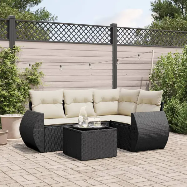 Gossi set mobilier de gradina cu perne, 5 piese, negru, poliratan