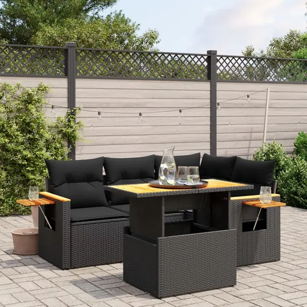 Gossi set mobilier de gradina cu perne, 5 piese, negru, poliratan