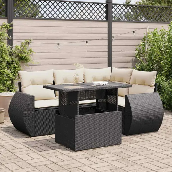 Gossi set mobilier de gradina cu perne, 5 piese, negru, poliratan