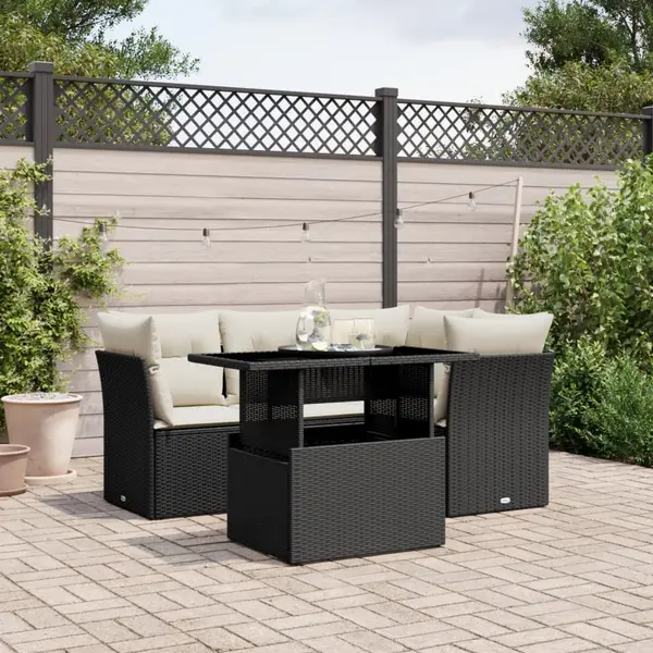 Gossi set mobilier de gradina cu perne, 5 piese, negru, poliratan