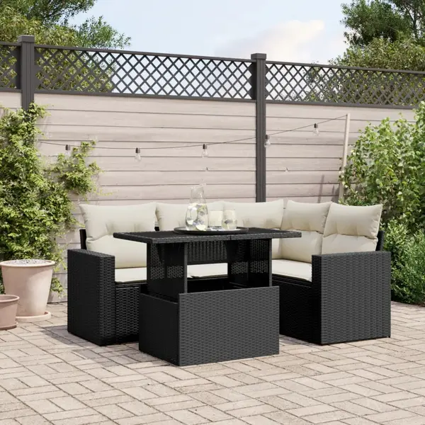 Gossi set mobilier de gradina cu perne, 5 piese, negru, poliratan