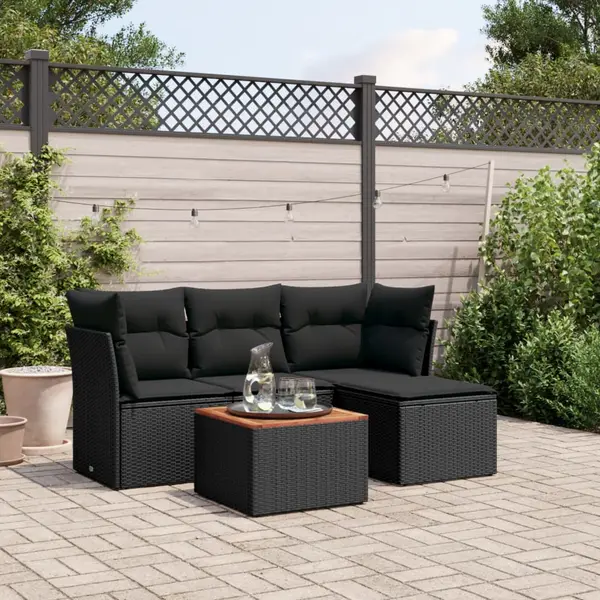 Gossi set mobilier de gradina cu perne, 5 piese, negru, poliratan