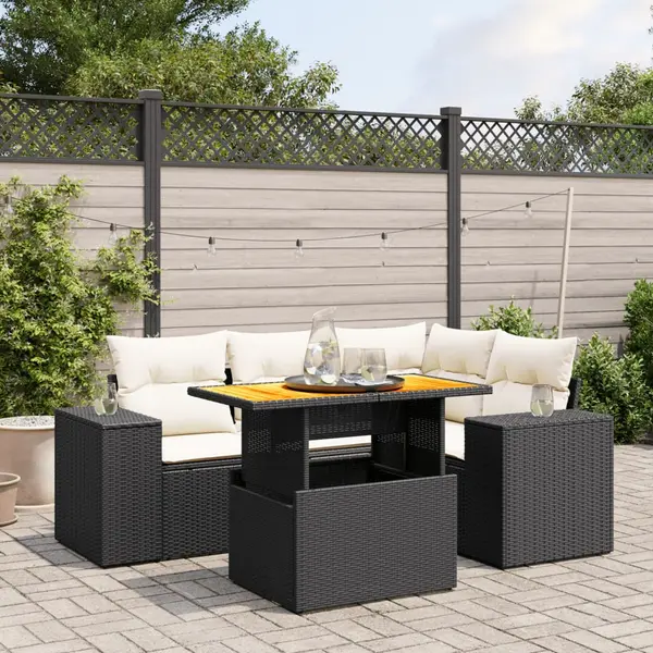 Gossi set mobilier de gradina cu perne, 5 piese, negru, poliratan