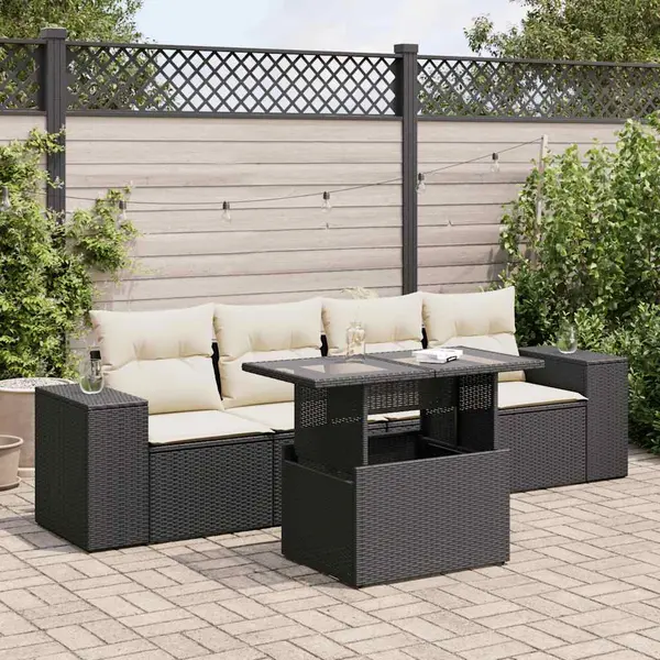 Gossi set mobilier de gradina cu perne, 5 piese, negru, poliratan