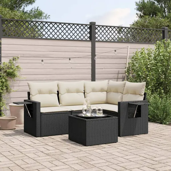 Gossi set mobilier de gradina cu perne, 5 piese, negru, poliratan