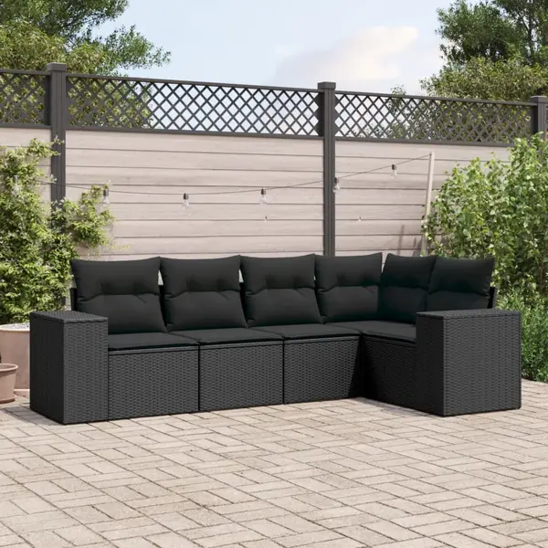 Gossi set mobilier de gradina cu perne, 5 piese, negru, poliratan
