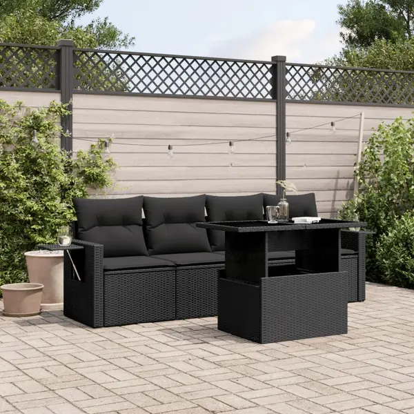 Gossi set mobilier de gradina cu perne, 5 piese, negru, poliratan