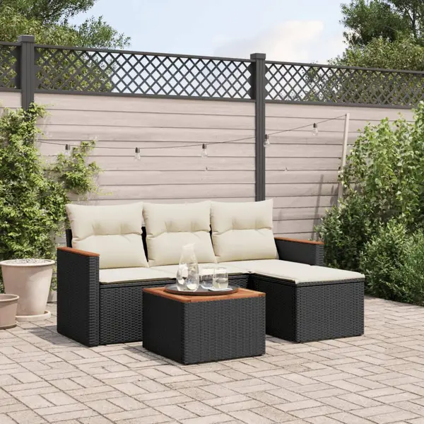 Gossi set mobilier de gradina cu perne, 5 piese, negru, poliratan