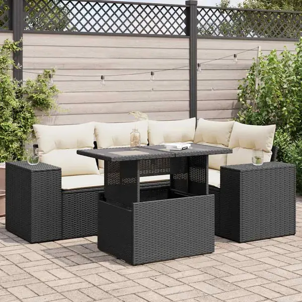 Gossi set mobilier de gradina cu perne, 5 piese, negru, poliratan