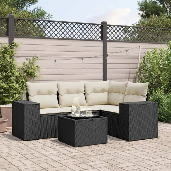 Gossi set mobilier de gradina cu perne, 5 piese, negru, poliratan