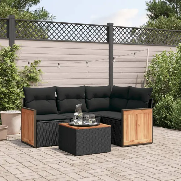 Gossi set mobilier de gradina cu perne, 5 piese, negru, poliratan