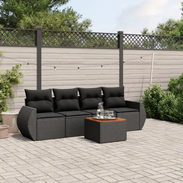 Gossi set mobilier de gradina cu perne, 5 piese, negru, poliratan