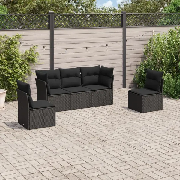 Gossi set mobilier de gradina cu perne, 5 piese, negru, poliratan