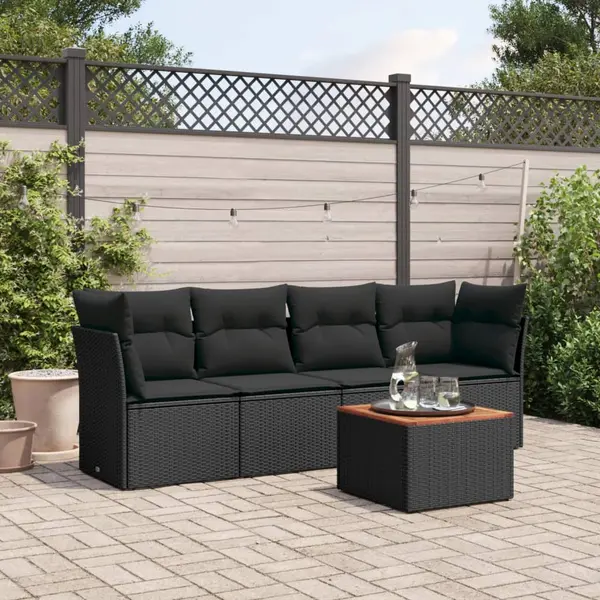 Gossi set mobilier de gradina cu perne, 5 piese, negru, poliratan