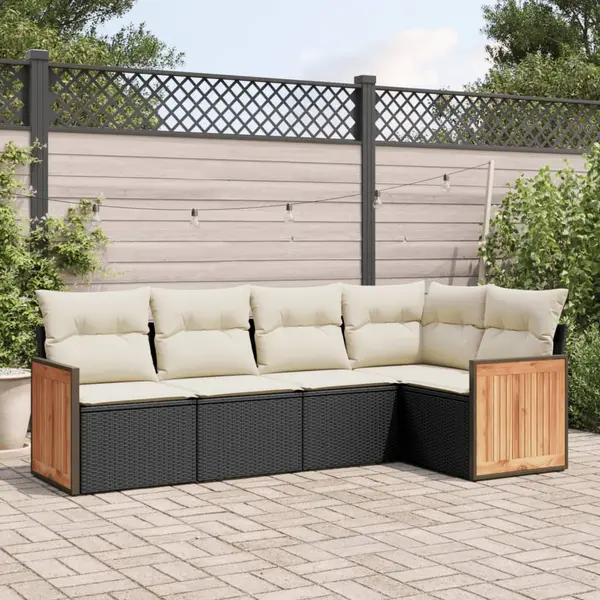 Gossi set mobilier de gradina cu perne, 5 piese, negru, poliratan