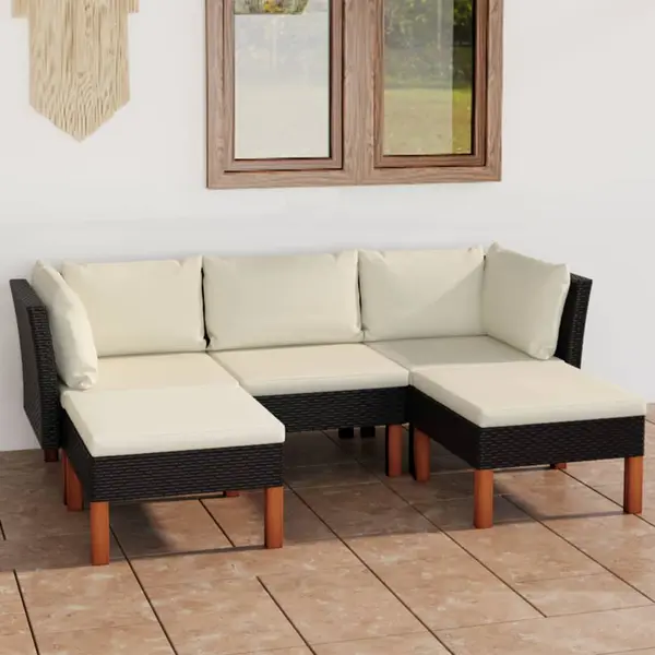 Gossi set mobilier de gradina cu perne, 5 piese, negru, poliratan