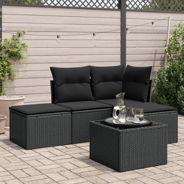 Gossi set mobilier de gradina cu perne, 5 piese, negru, poliratan