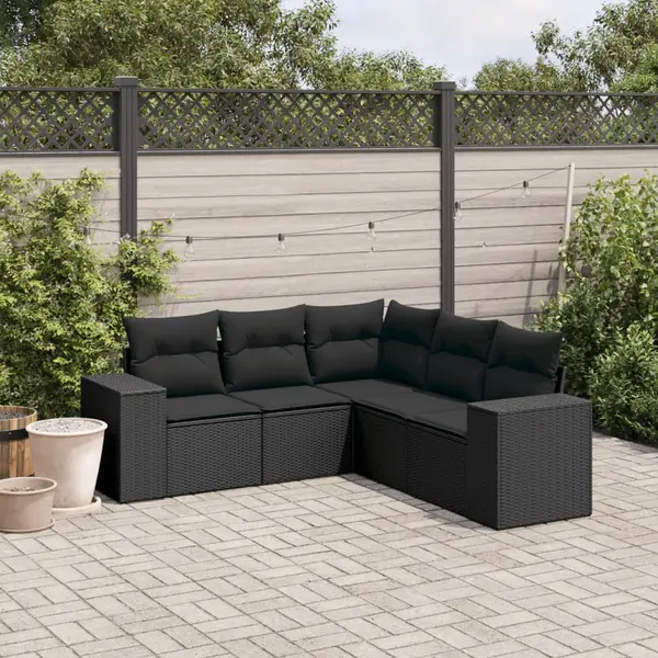 Gossi set mobilier de gradina cu perne, 5 piese, negru, poliratan