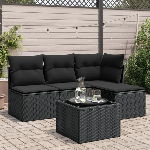 Gossi set mobilier de gradina cu perne, 5 piese, negru, poliratan