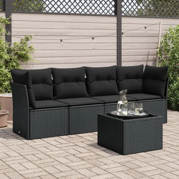 Gossi set mobilier de gradina cu perne, 5 piese, negru, poliratan