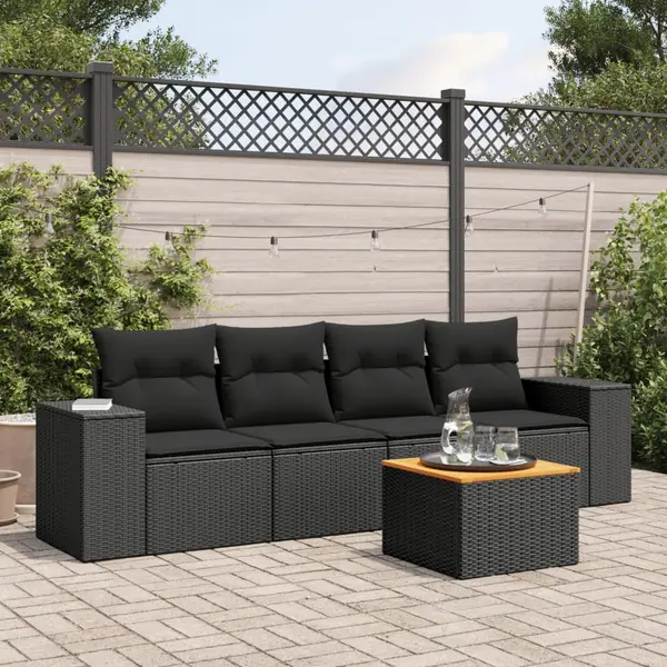 Gossi set mobilier de gradina cu perne, 5 piese, negru, poliratan