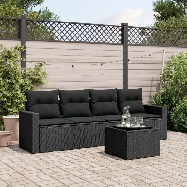 Gossi set mobilier de gradina cu perne, 5 piese, negru, poliratan