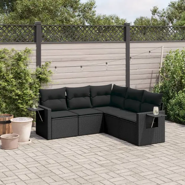 Gossi set mobilier de gradina cu perne, 5 piese, negru, poliratan