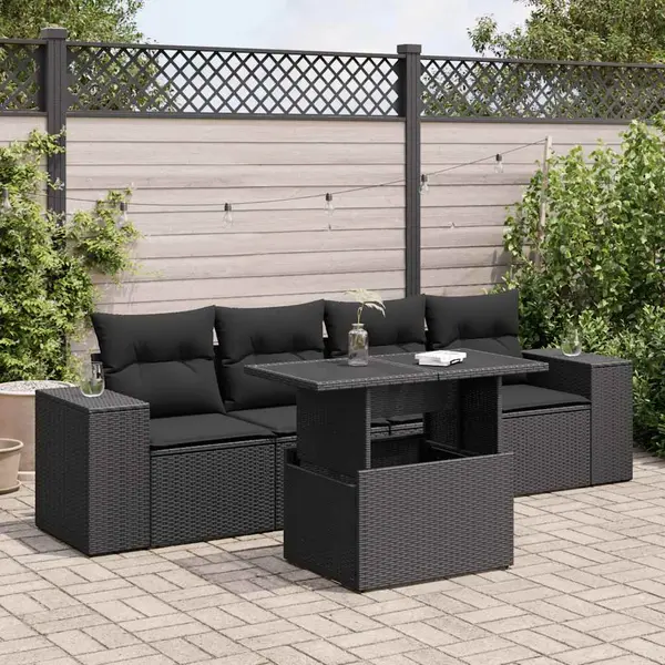 Gossi set mobilier de gradina cu perne, 5 piese, negru, poliratan