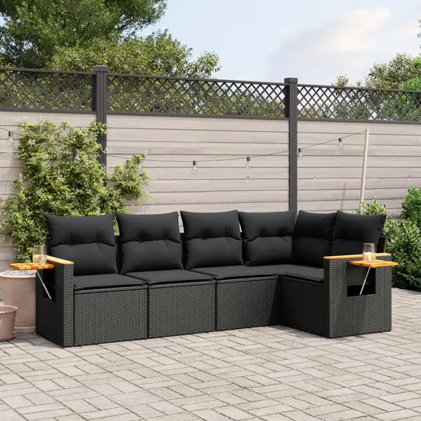 Gossi set mobilier de gradina cu perne, 5 piese, negru, poliratan