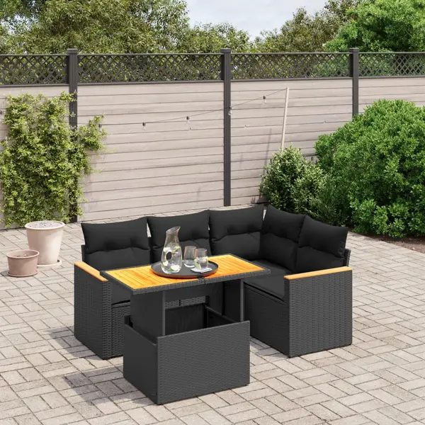 Gossi set mobilier de gradina cu perne, 5 piese, negru, poliratan
