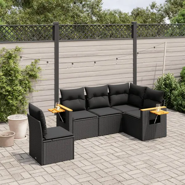 Gossi set mobilier de gradina cu perne, 5 piese, negru, poliratan