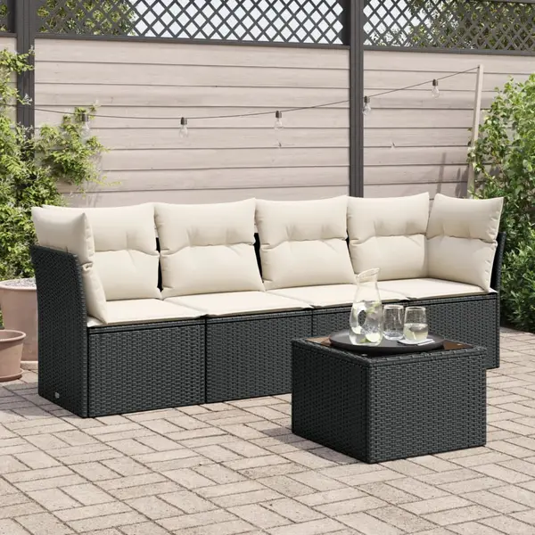 Gossi set mobilier de gradina cu perne, 5 piese, negru, poliratan
