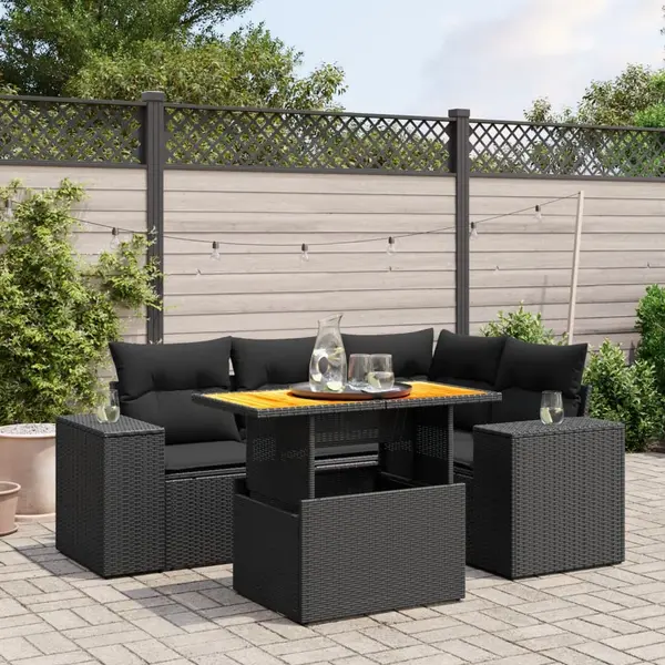 Gossi set mobilier de gradina cu perne, 5 piese, negru, poliratan