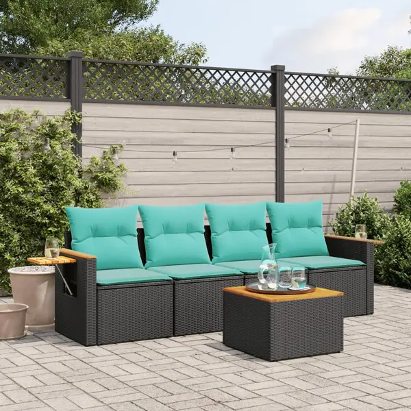 Gossi set mobilier de gradina cu perne, 5 piese, negru, poliratan
