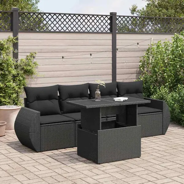 Gossi set mobilier de gradina cu perne, 5 piese, negru, poliratan