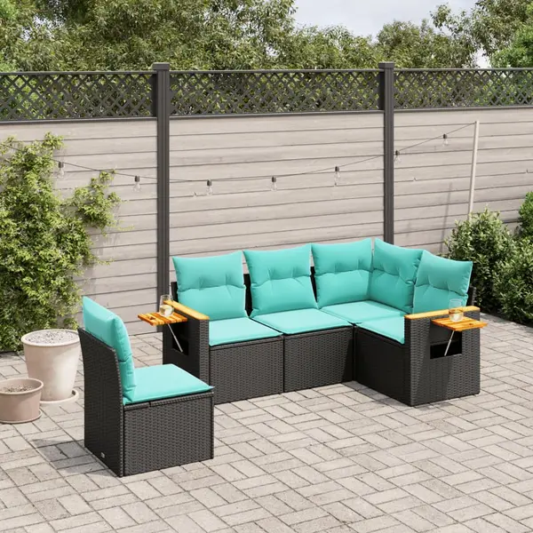 Gossi set mobilier de gradina cu perne, 5 piese, negru, poliratan