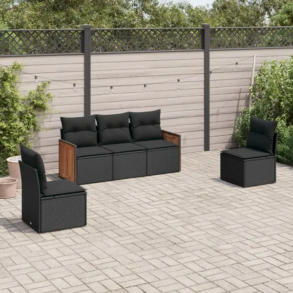 Gossi set mobilier de gradina cu perne, 5 piese, negru, poliratan