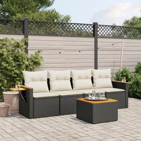Gossi set mobilier de gradina cu perne, 5 piese, negru, poliratan