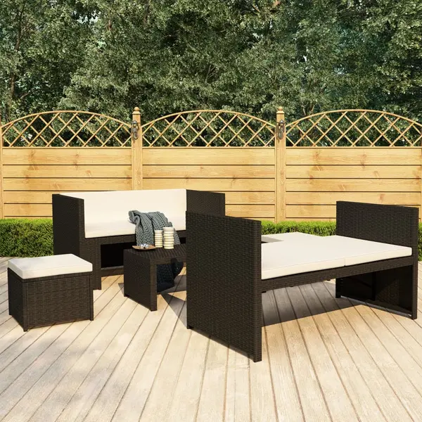 Gossi set mobilier de gradina cu perne, 5 piese, negru, poliratan