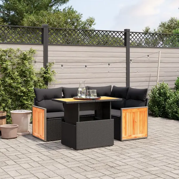 Gossi set mobilier de gradina cu perne, 5 piese, negru, poliratan